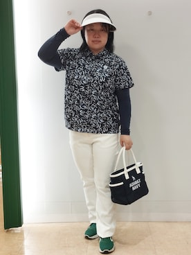 「adabat（アダバット）のUVクリップバイザー（サンバイザー、ホワイト系）」を使った、とみーさん（レディース・155cm）の夏コーディネート