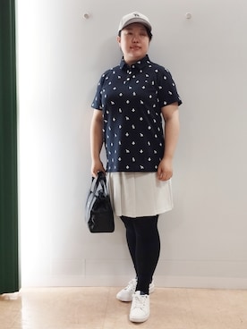 「adabat（アダバット）の【ADABAT NAVY】サルーキジャージキャップ（キャップ、グレー系）」を使った、とみーさん（レディース・155cm）の夏コーディネート