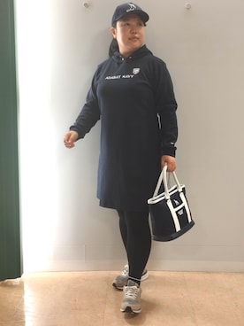 「adabat（アダバット）の【ADABAT NAVY】サルーキキャップ（キャップ、ブルー系）」を使った、とみーさん（レディース・155cm）の秋コーディネート
