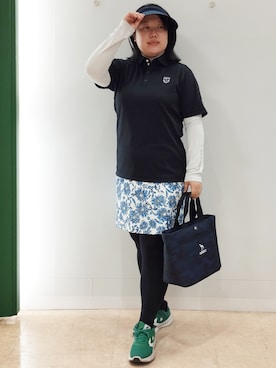 「adabat（アダバット）のUVクリップバイザー（サンバイザー、ブルー系）」を使った、とみーさん（レディース・155cm）の夏コーディネート