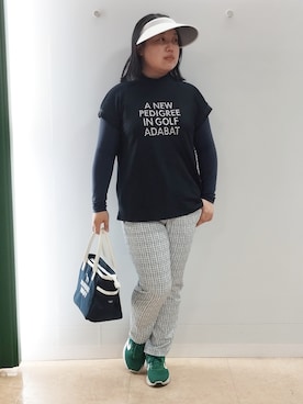 「adabat（アダバット）のUVクリップバイザー（サンバイザー、ホワイト系）」を使った、とみーさん（レディース・155cm）の夏コーディネート