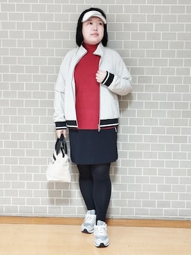 「adabat（アダバット）の【ADABAT NAVY】リボンバイザー（サンバイザー、ホワイト系）」を使った、とみーさん（レディース・155cm）の秋コーディネート