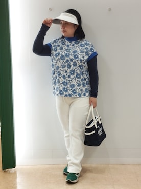 「adabat（アダバット）のUVクリップバイザー（サンバイザー、ホワイト系）」を使った、とみーさん（レディース・155cm）の夏コーディネート