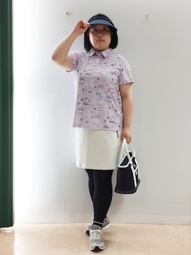 「adabat（アダバット）のUVクリップバイザー（サンバイザー、ブルー系）」を使った、とみーさん（レディース・155cm）の秋コーディネート