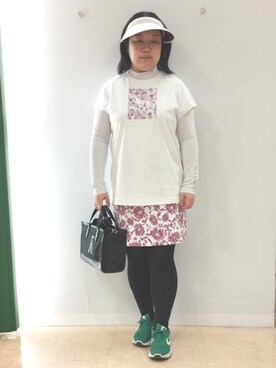「adabat（アダバット）のUVクリップバイザー（サンバイザー、ホワイト系）」を使った、とみーさん（レディース・155cm）の春コーディネート