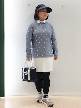 「adabat（アダバット）のUVクリップバイザー（サンバイザー、ブルー系）」を使った、とみーさん（レディース・155cm）の秋コーディネート