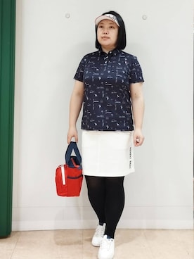 「adabat（アダバット）の【新レーベル ADABAT NAVY】サンデーズバイザー（サンバイザー、ホワイト系）」を使った、とみーさん（レディース・155cm）の春コーディネート