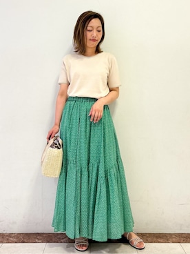 「アイテム（ショルダーバッグ、ゴールド系）」を使った、madokaさん（レディース・157cm）の夏コーディネート