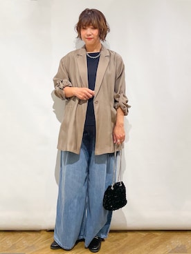 「OPAQUE.CLIP（オペークドットクリップ）の裾レースアシメカットソー【洗濯機OK】（Tシャツ/カットソー、ブラック系）」を使った、なかさん（レディース・157cm）の秋コーディネート