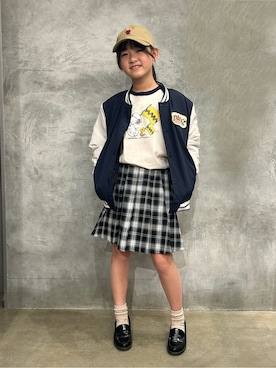 「THE SHOP TK （ザ ショップ ティーケー ）の【110-160】PEANUTS / ピーナッツ 刺繡スタジャン（スタジャン、ブルー系）」を使った、naokoさん（レディース・123cm）の冬コーディネート