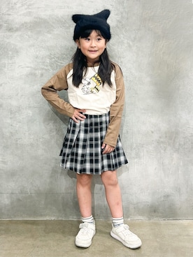 「THE SHOP TK （ザ ショップ ティーケー ）のPEANUTS/ピーナッツ ラグランTシャツ（Tシャツ/カットソー、ベージュ系）」を使った、naokoさん（レディース・123cm）の秋コーディネート