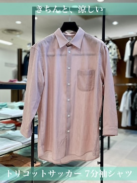 「TAKEO KIKUCHI（タケオキクチ）の【通気性】トリコットサッカー 7分袖シャツ（シャツ/ブラウス、ピンク系）」を使った、uedaさん（レディース・152cm）の春コーディネート