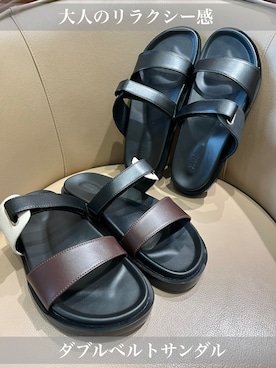 「TAKEO KIKUCHI（タケオキクチ）のダブルベルトサンダル（サンダル、ブラック系）」を使った、uedaさん（レディース・152cm）の春コーディネート