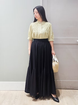 「HusHusH（ハッシュアッシュ）の◆インナーセットスキッパーシャツ（シャツ/ブラウス、ブルー系）」を使った、maiさん（レディース・149cm）の春コーディネート