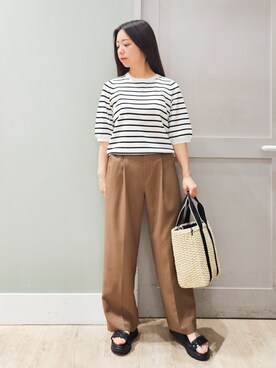 「grove（グローブ）の新色入荷！【貴島明日香さん着用・シリーズ累計34万枚】やわらかドライタッチ 五分袖クルーネックニット（ニット/セーター、ホワイト系）」を使った、maiさん（レディース・149cm）の春コーディネート