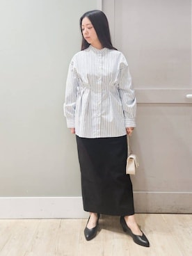 「grove（グローブ）の【体型カバー】ウエストタック スタンドネックシャツ（シャツ/ブラウス、ブルー系）」を使った、maiさん（レディース・149cm）の春コーディネート