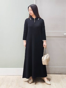 「grove（グローブ）の高評価！【洗える】大人の上品ポロニットワンピース（ワンピース、ブラック系）」を使った、maiさん（レディース・149cm）の春コーディネート