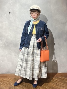 「SHOO・LA・RUE（シューラルー）の◆【高レビュー】洗えてサラサラ スクエアニットパンプス（パンプス、ブルー系）」を使った、shellさん（レディース・152cm）の春コーディネート