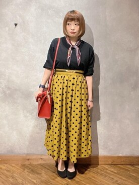「SHOO・LA・RUE（シューラルー）の◆【高レビュー】洗えてサラサラ スクエアニットパンプス（パンプス、ブラック系）」を使った、shellさん（レディース・152cm）の秋コーディネート