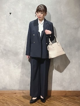 「SHOO・LA・RUE（シューラルー）の【セットアップ可/S-LL/洗濯機可】マニッシュに決まる ダブルブレストジャケット（テーラードジャケット、ブルー系）」を使った、shellさん（レディース・152cm）の冬コーディネート