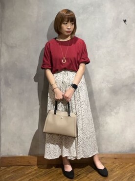 「SHOO・LA・RUE（シューラルー）の◆【高レビュー】洗えてサラサラ スクエアニットパンプス（パンプス、ブラック系）」を使った、shellさん（レディース・152cm）の秋コーディネート