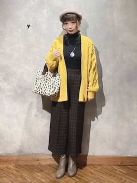 「SHOO・LA・RUE（シューラルー）の【洗濯機可/S-LL】大人の抜け感 ざっくり編み モールケーブルカーディガン【CIRCRIC】（カーディガン/ボレロ、イエロー系）」を使った、shellさん（レディース・152cm）の秋コーディネート