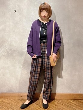 「SHOO・LA・RUE（シューラルー）の◆【高レビュー】洗えてサラサラ スクエアニットパンプス（パンプス、ブラック系）」を使った、shellさん（レディース・152cm）の秋コーディネート