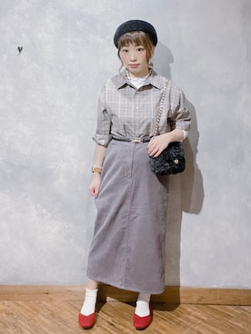「SHOO・LA・RUE（シューラルー）の◆大人のための チェックシャツ（シャツ/ブラウス、ベージュ系）」を使った、shellさん（レディース・152cm）の秋コーディネート
