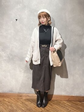 「SHOO・LA・RUE（シューラルー）のスライドビット風スムースベルト（ベルト、ブラック系）」を使った、shellさん（レディース・152cm）の秋コーディネート