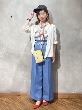 「SHOO・LA・RUE（シューラルー）の【洗える/S-LL/UV/吸水速乾】洗濯後しわになりにくいリネンブレンドシャツ（シャツ/ブラウス、ホワイト系）」を使った、shellさん（レディース・152cm）の春コーディネート