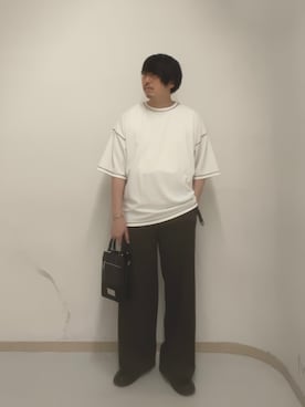 「tk.TAKEO KIKUCHI（ティーケータケオキクチ）の【気化熱冷却／涼しい】ワッフルカットソー（Tシャツ/カットソー、ホワイト系）」を使った、サクライさん（メンズ・172cm）の夏コーディネート