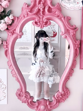 「Magia Charm（マギアチャーム）のフリルカラーリボン柄シアーロンT（Tシャツ/カットソー、ホワイト系）」を使った、𝐡𝐢⟡.·さん（レディース・155cm）の夏コーディネート