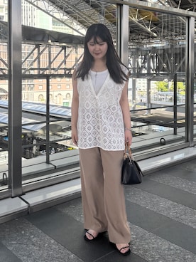 「LOUNGEDRESS（ラウンジドレス）のレースジレ（ベスト、ホワイト系）」を使った、CHISATOさん（レディース・153cm）の夏コーディネート