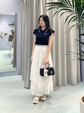 「JILL by JILL STUART（ジルバイジルスチュアート）のアイテム（ニット/セーター、ブルー系）」を使った、runaさん（レディース・153cm）の夏コーディネート