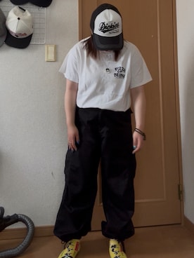 「Dickies（ディッキーズ）のアイテム（キャップ）」を使った、なかもりさん（レディース・150cm）の春コーディネート