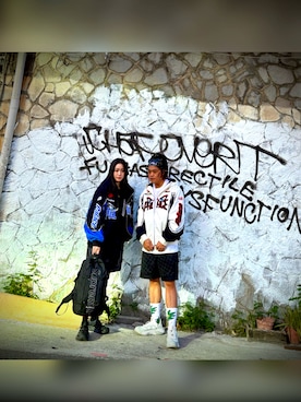 「アイテム（ライダースジャケット）」を使った、lilminさん（メンズ・171cm）の冬コーディネート