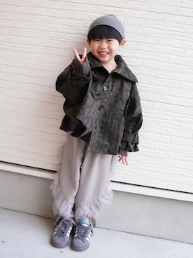 「nunuforme（ヌヌ）のアイテム（ジャケット/アウター、グリーン系）」を使った、towaさん（キッズ・110cm）の春コーディネート