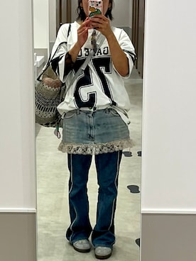 「アイテム（デニムスカート）」を使った、shimamonsterさん（レディース・165cm）の秋コーディネート