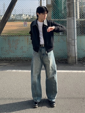 「Dr. Martens（ドクターマーチン）の《Dr.Martens》ARCHIVE 2046（ローファー、ブラック系）」を使った、井上真宏さん（メンズ・175cm）の冬コーディネート