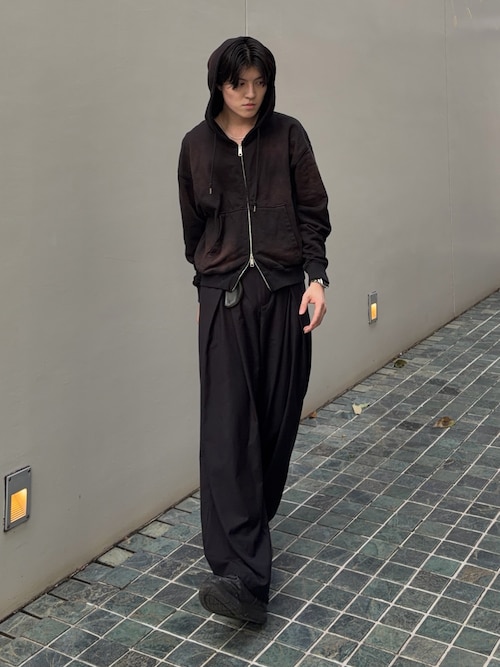 ジップフーディー 変形 ギミック ダブルジップ 多重ジップ ダーク ブラック Heavy weight double zip hoodie / ヘビーウェイトダブルジップ