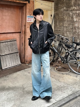 「アイテム（ライダースジャケット）」を使った、Mahiroさん（メンズ・175cm）の秋コーディネート