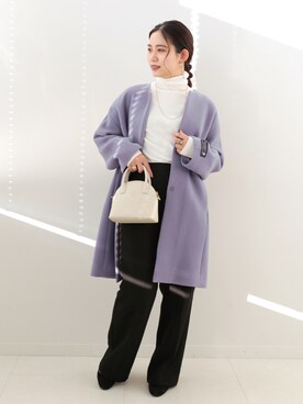 「Simplicite（サンプリシテ）のアイテム（ノーカラーコート）」を使った、asakoさん（レディース・153cm）の秋コーディネート