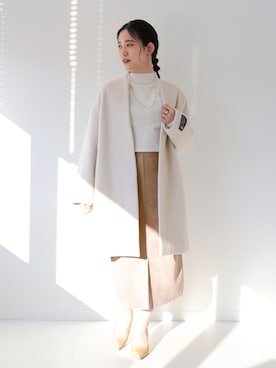 「Simplicite（サンプリシテ）のアイテム（ノーカラーコート）」を使った、asakoさん（レディース・153cm）の冬コーディネート