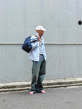 「KAIKO（カイコー）のKAIKO Ty cap twill（キャップ、ホワイト系）」を使った、matwodamさん（メンズ・180cm）の夏コーディネート