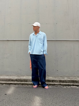 「KAIKO（カイコー）のKAIKO Ty cap corduroy（キャップ、ホワイト系）」を使った、matwodamさん（メンズ・180cm）の夏コーディネート