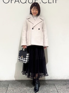 「index（インデックス）のブークレミドルコート【洗える】（ピーコート、ベージュ系）」を使った、あずささん（レディース・156cm）の秋コーディネート