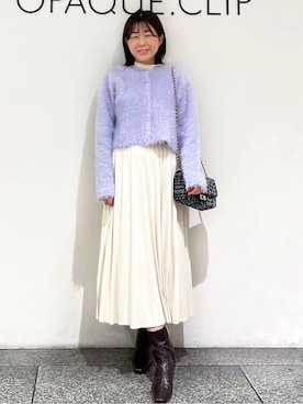 「OPAQUE.CLIP（オペークドットクリップ）のシアーハイネックトップス【洗濯機OK】（Tシャツ/カットソー、ホワイト系）」を使った、あずささん（レディース・156cm）の秋コーディネート