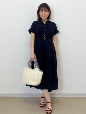 「index（インデックス）のダブルポケットスキッパーワンピース【防シワ/洗濯機OK】《XS～3L/6col》（ワンピース、ブルー系）」を使った、あずささん（レディース・156cm）の夏コーディネート