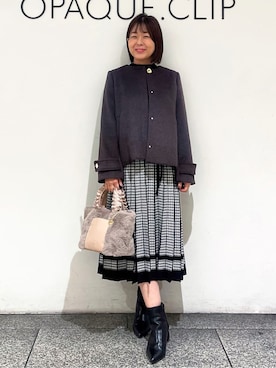 「index（インデックス）のノーカラーショートコート（ノーカラーコート、ブラウン系）」を使った、あずささん（レディース・156cm）の秋コーディネート
