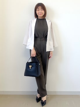 「index（インデックス）の【接触冷感／防シワ】ひんやり7分袖テーラードジャケット《洗濯機OK》（テーラードジャケット、ベージュ系）」を使った、あずささん（レディース・156cm）の夏コーディネート